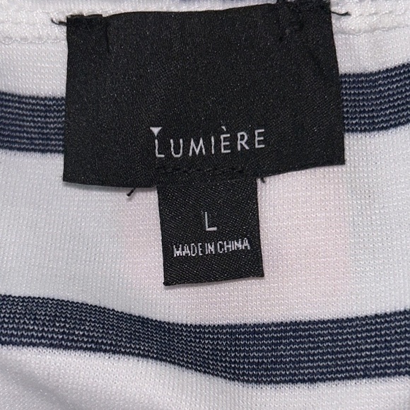 Anthropologie Lumiere White Navy Blue Stripe Strapless A-line Knit Midi Dress  L - Picture 8 of 11